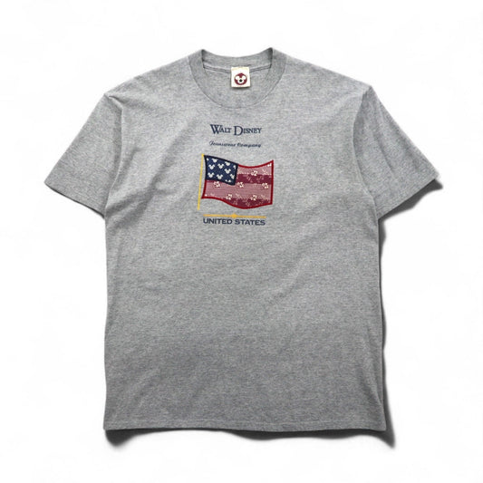 90年代 USA製 WALT DISNEY ディズニー ミッキーマウス キャラクター Tシャツ L グレー コットン 星条旗