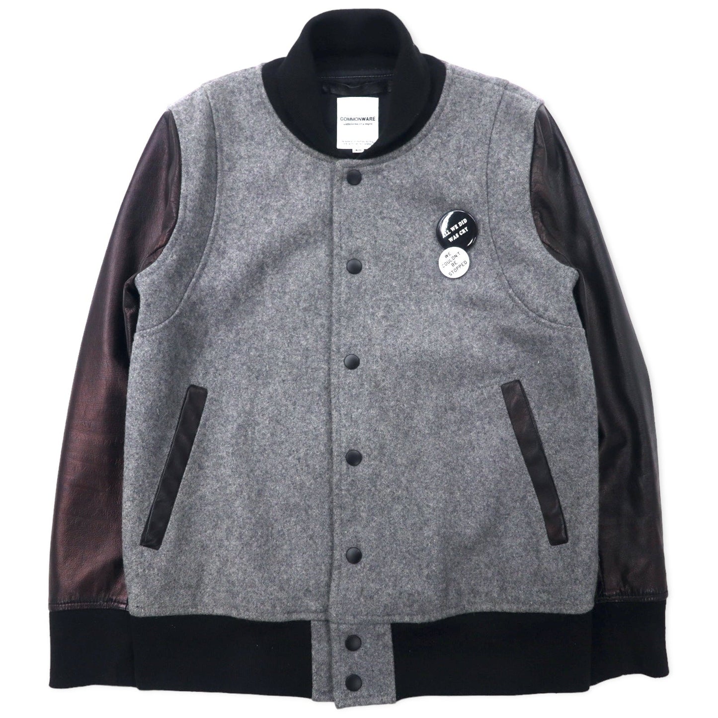 COMMONWARE AMERICAN RAG CIE & MAGINE Sheepskin Sleeve Stadium Jacket, Size 46, Gray, Wool and Sheepskin, 1344-604MAG
