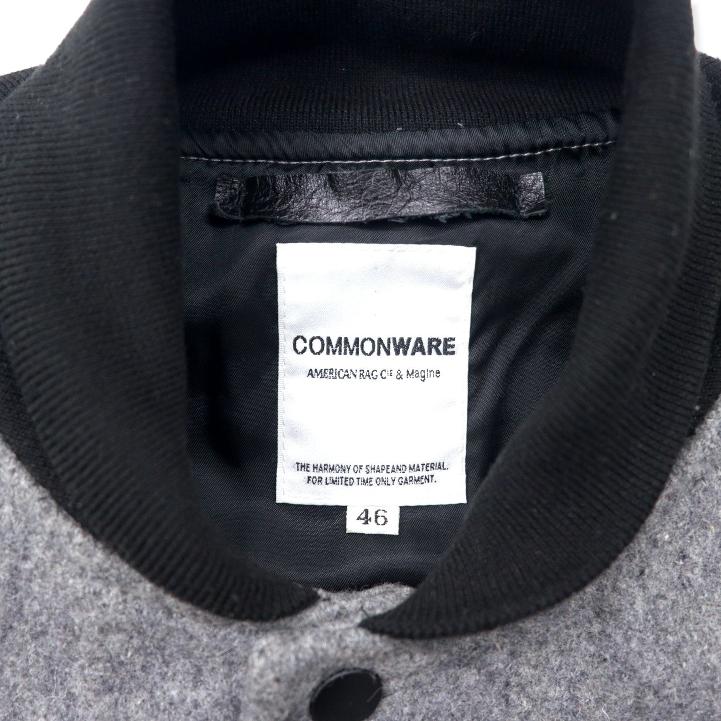 COMMONWARE AMERICAN RAG CIE & MAGINE Sheepskin Sleeve Stadium Jacket, Size 46, Gray, Wool and Sheepskin, 1344-604MAG