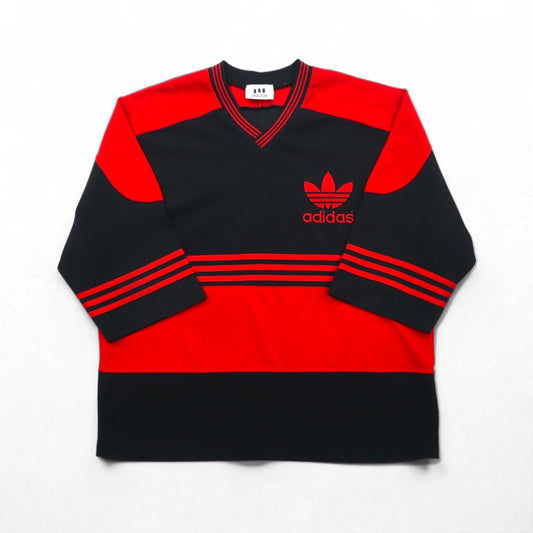adidas 90年代 トレフォイルロゴ刺繍 ゲームシャツ XL ブラック レッド ポリエステル