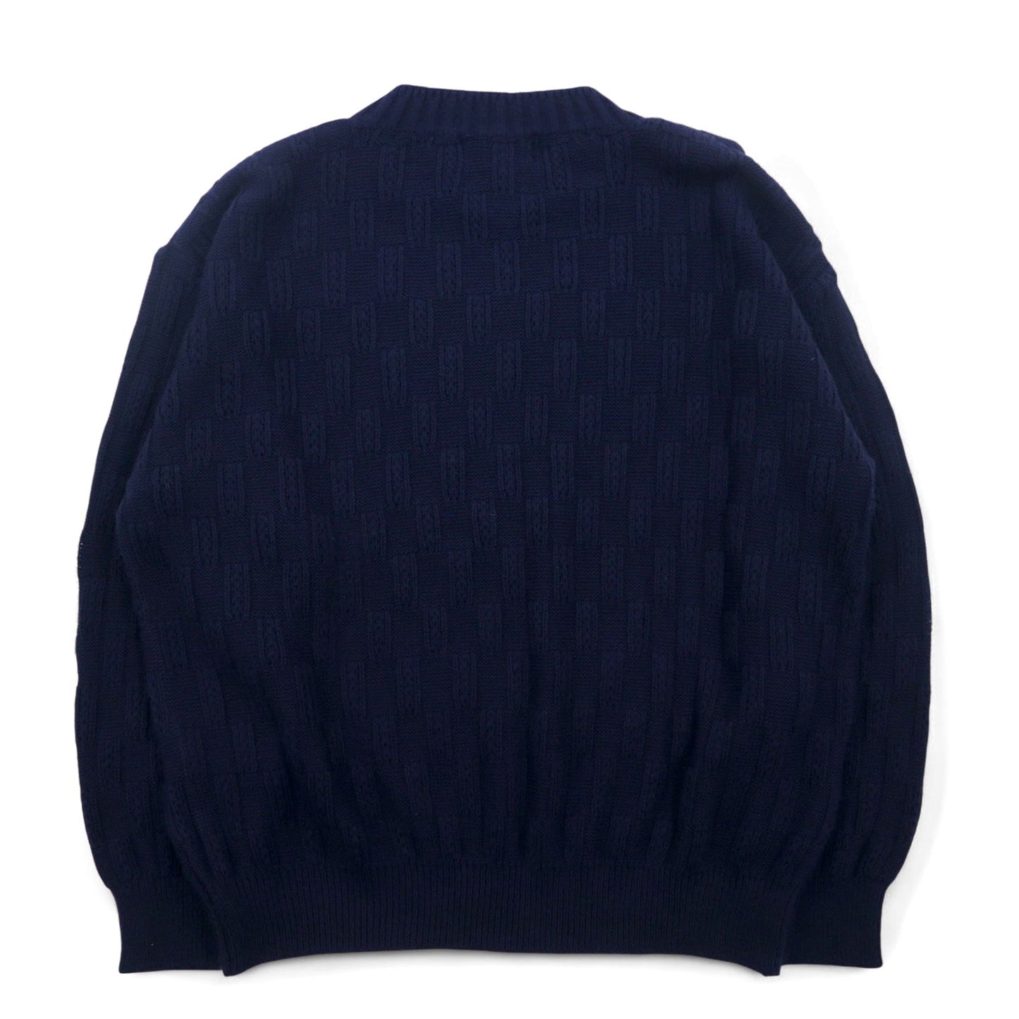 Vintage 90s Jacquard Knit UOMO ITALIA Acrylic Knit Block Check Jacquard Sweater, Size M, Navy