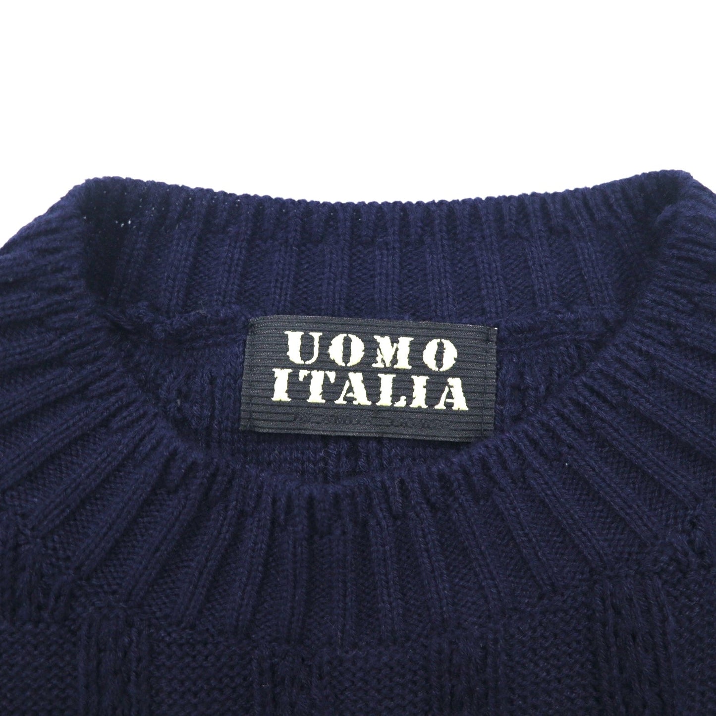 Vintage 90s Jacquard Knit UOMO ITALIA Acrylic Knit Block Check Jacquard Sweater, Size M, Navy
