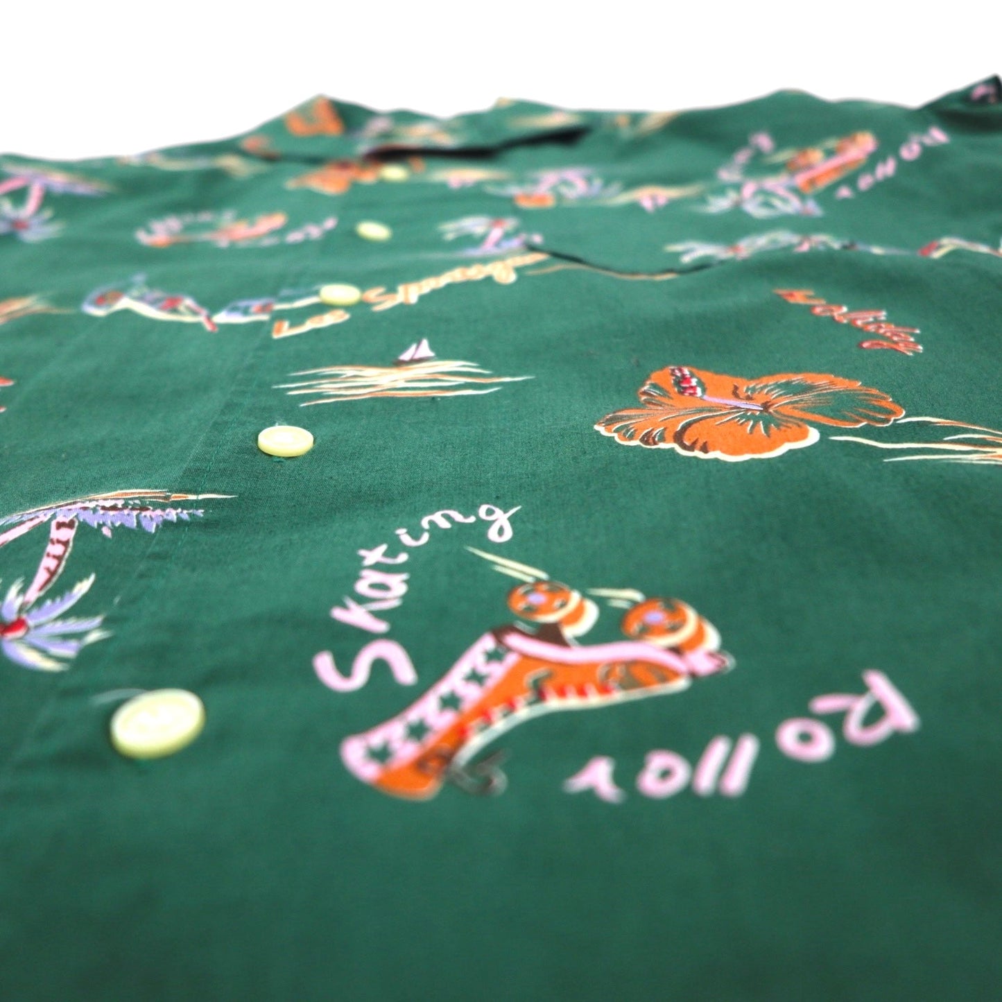 BIG JOHN 90s Open Collar Aloha Shirt, Box Shirt, Size S, Green, Cotton, All-Over Print, Beach