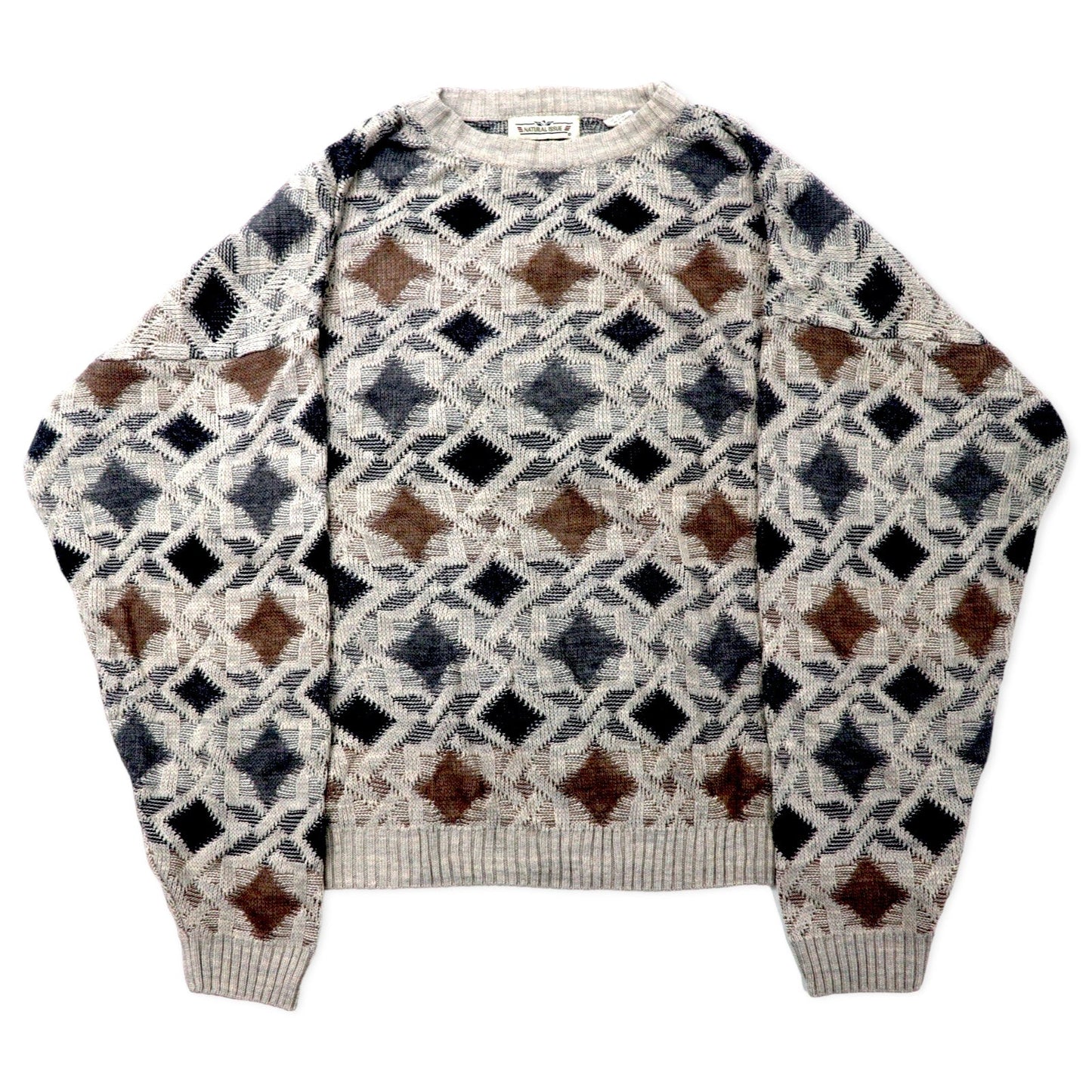 NATURAL ISSUE 90s All-Over Print Low-Gauge Knit Sweater, XXL, Gray, Acrylic