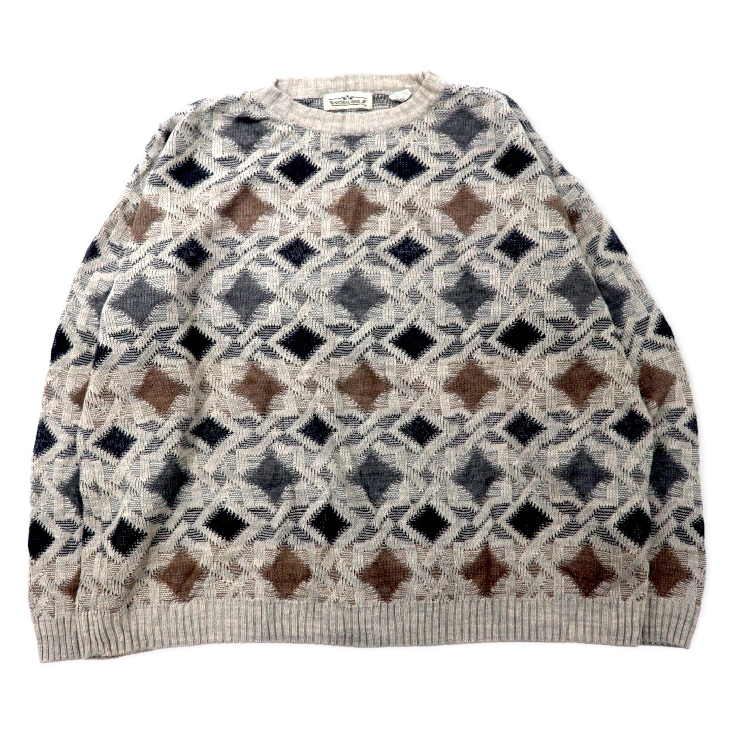 NATURAL ISSUE 90s All-Over Print Low-Gauge Knit Sweater, XXL, Gray, Acrylic