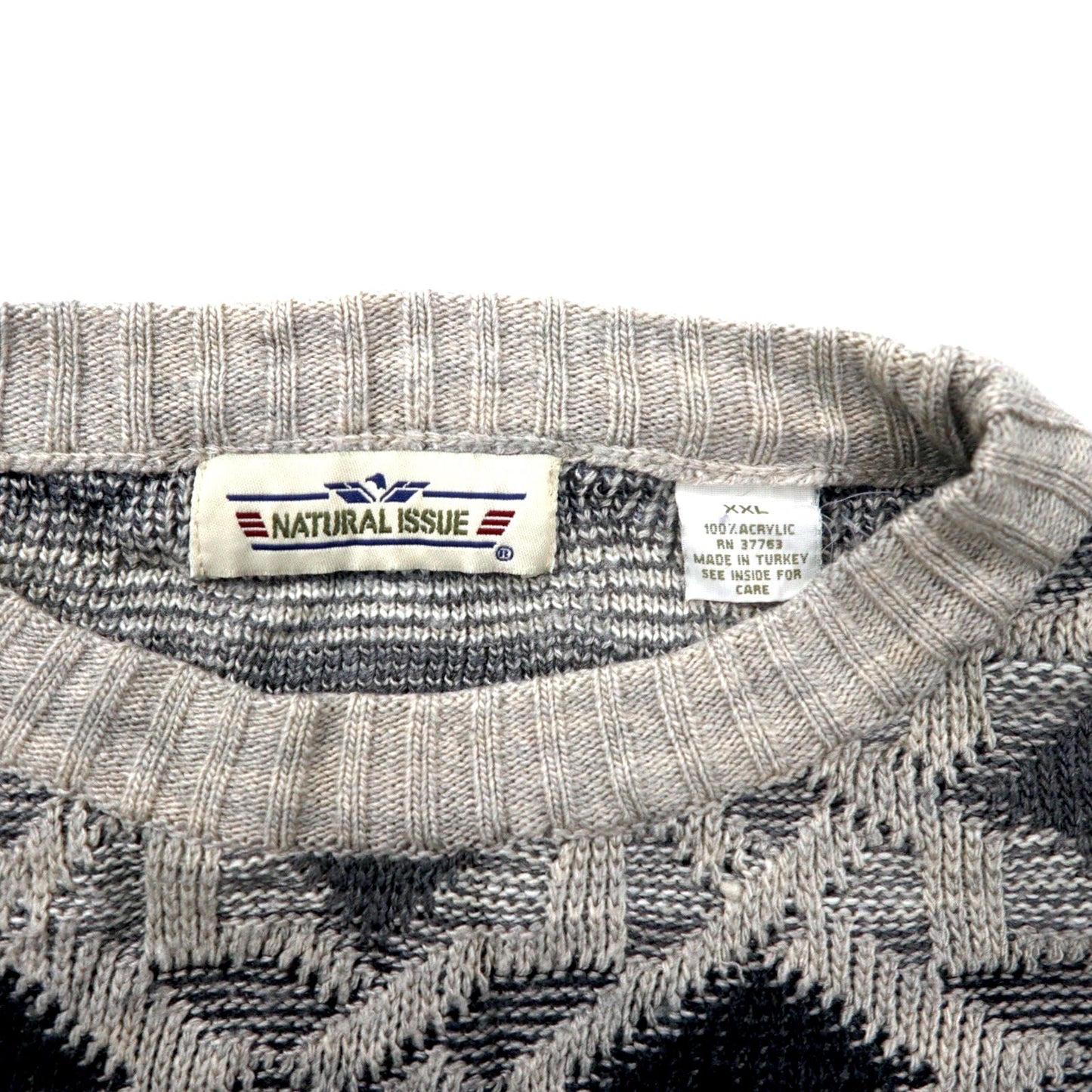 NATURAL ISSUE 90s All-Over Print Low-Gauge Knit Sweater, XXL, Gray, Acrylic