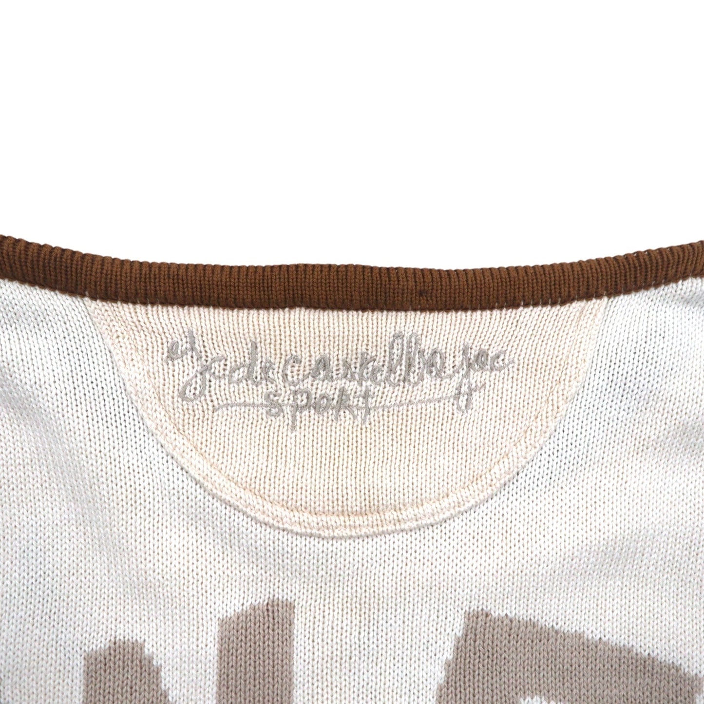Castelbajac sport 90s knit sweater with contrasting stripes, size M, beige, linen, character print, made in Japan