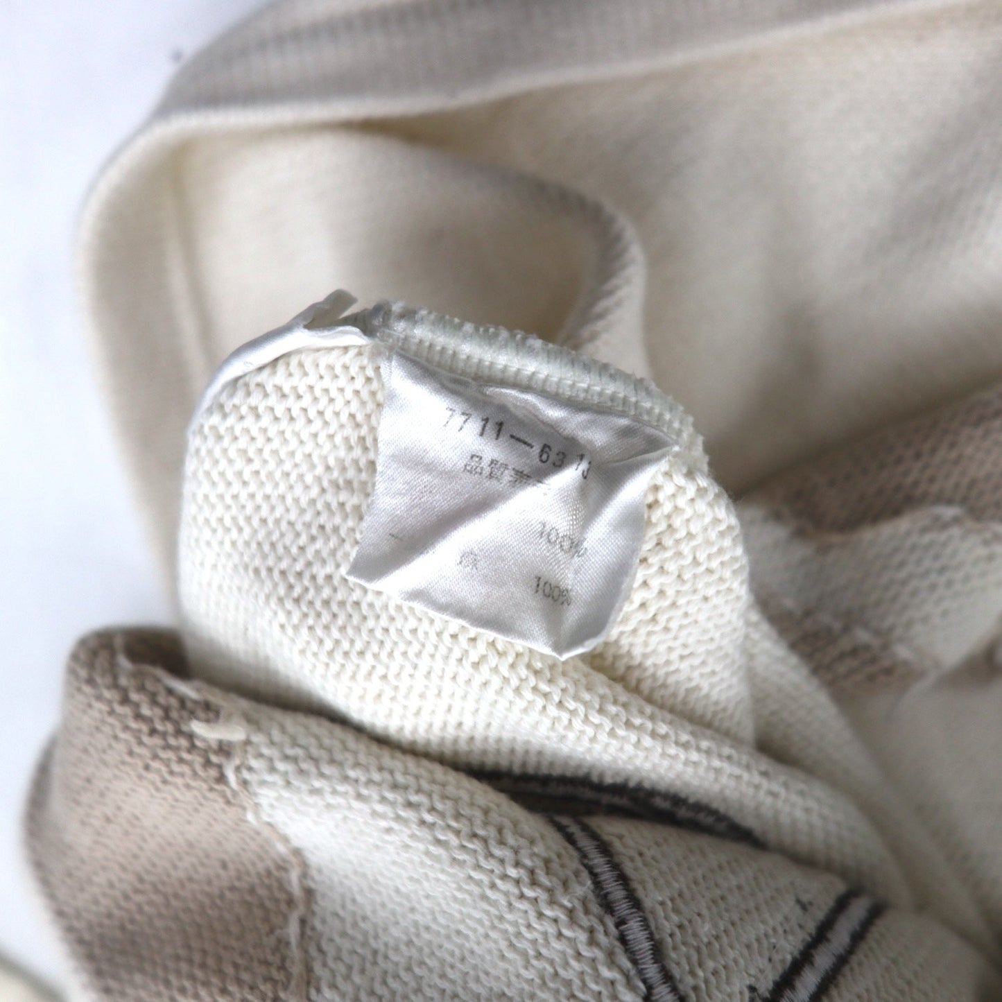 Castelbajac sport 90s knit sweater with contrasting stripes, size M, beige, linen, character print, made in Japan