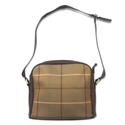 Burberry's Old Windowpane Check Shoulder Bag in Beige with Iridescent Nylon, Canvas and Leather