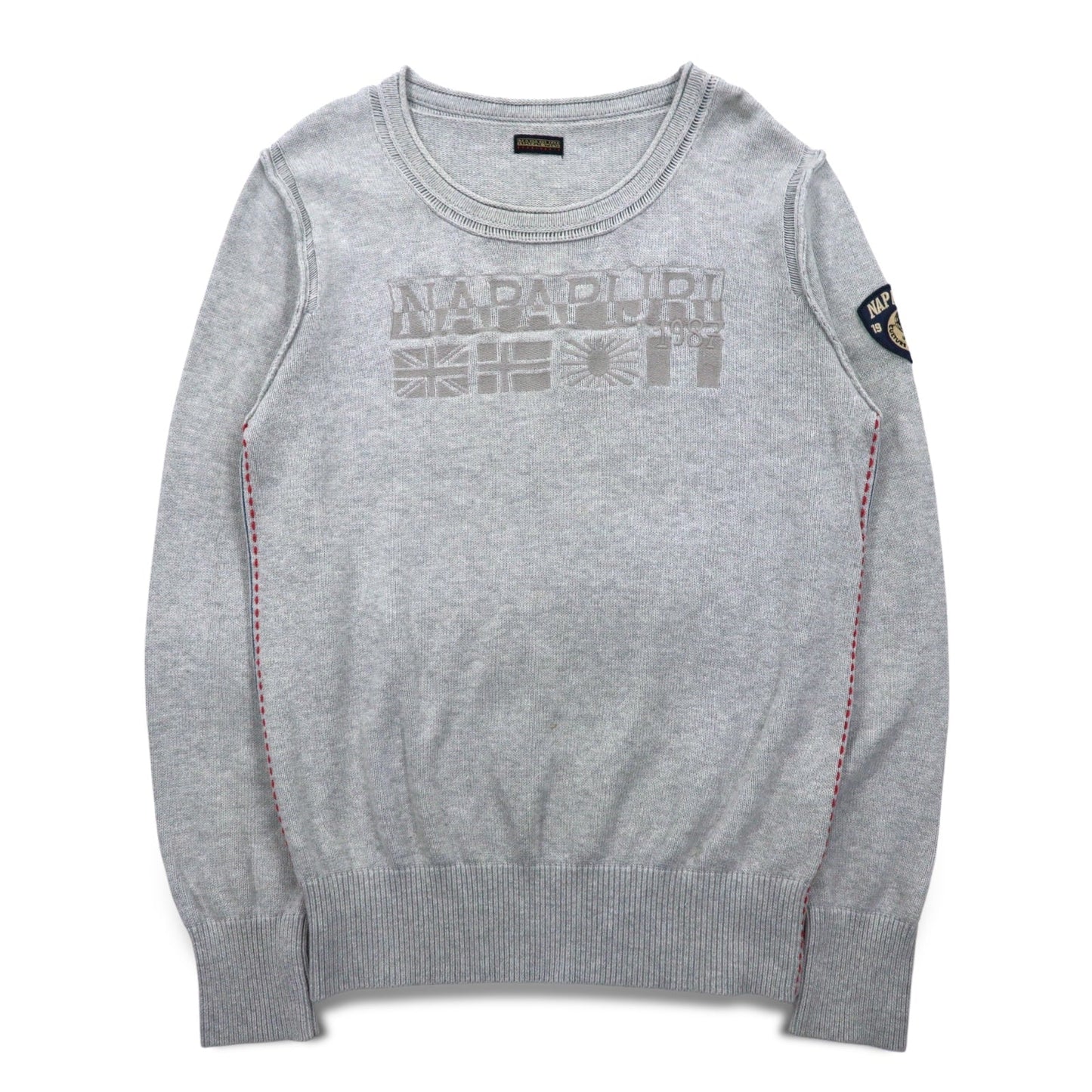 NAPAPIJRI Cotton Knit Sweater, Size M, Gray, Patch, S13-DELEVEN, S1358E