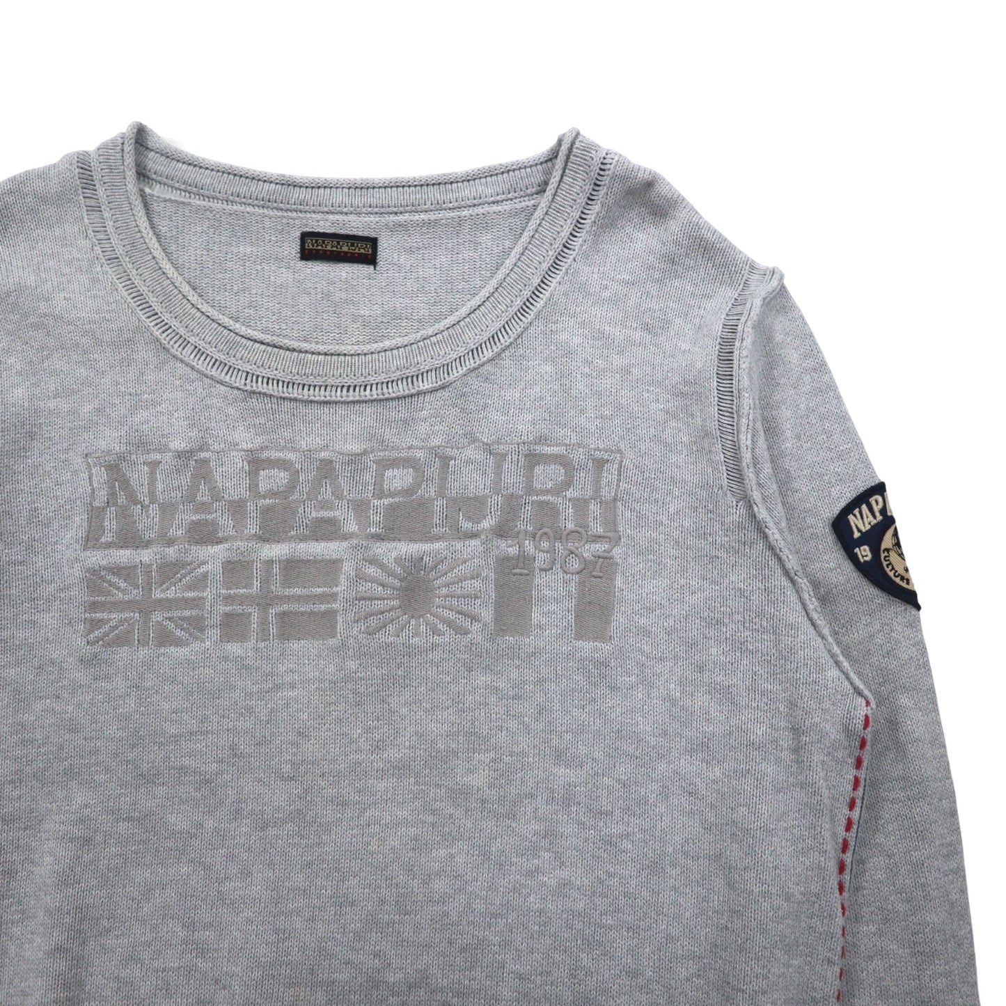 NAPAPIJRI Cotton Knit Sweater, Size M, Gray, Patch, S13-DELEVEN, S1358E