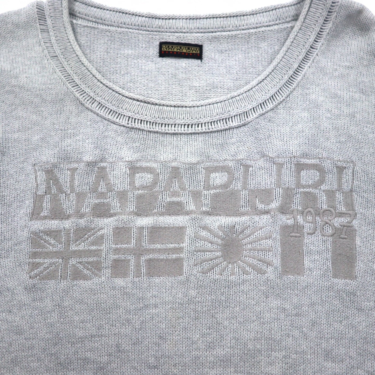 NAPAPIJRI Cotton Knit Sweater, Size M, Gray, Patch, S13-DELEVEN, S1358E