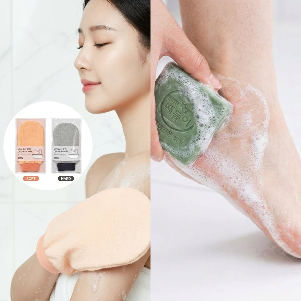 【3日間限定約32%OFF】本場韓国の垢すりをご自宅で 全身リセット8点セット (両面垢すりタオル2枚＋垢すり石鹸6個) よもぎ ココナッツオイル配合 角質ケア 韓国式バスタイム