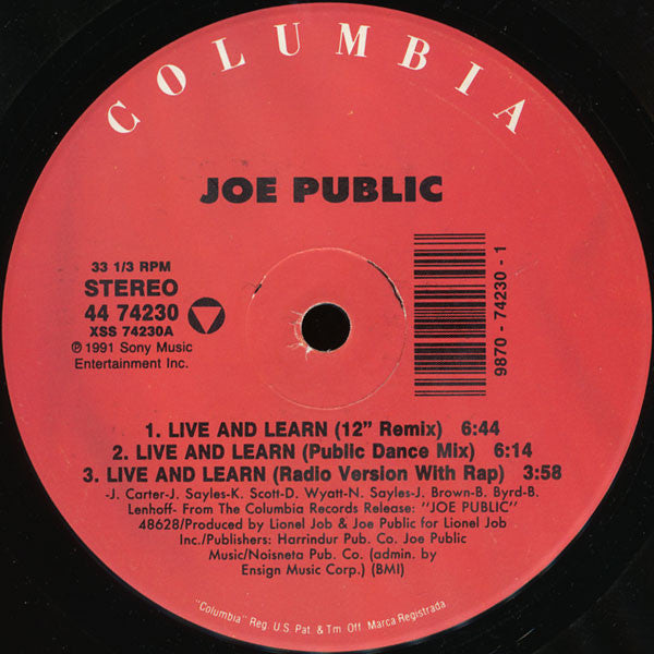 Joe Public - Live And Learn (Vinyl, 12", 33 ⅓ RPM) Good Plus (G+) / Good Plus (G+)