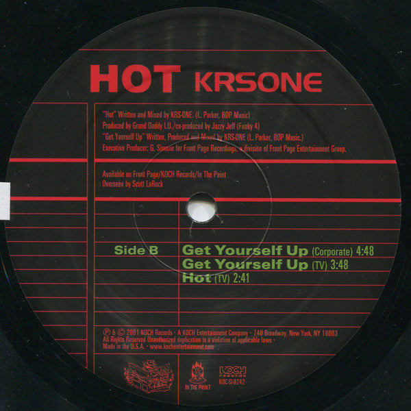 KRS-One - Hot (Vinyl, 12", 33 ⅓ RPM) Very Good (VG) / Very Good Plus (VG+)