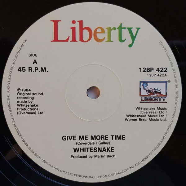 Whitesnake - Give Me More Time (Vinyl, 12", 45 RPM, Single) Very Good Plus (VG+) / Very Good Plus (VG+)