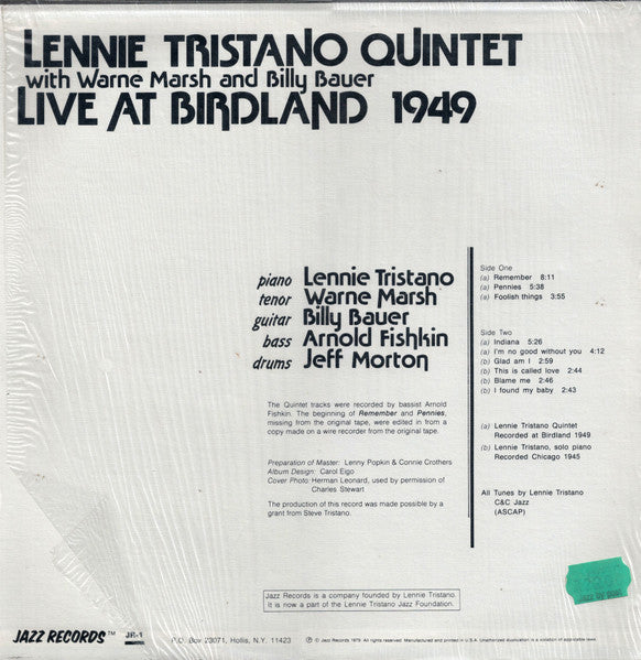 Lennie Tristano Quintet - Live At Birdland 1949 (Vinyl, LP, Album, ...
