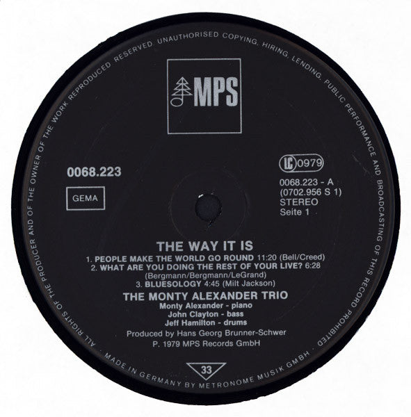 The Monty Alexander Trio - The Way It Is (Vinyl, LP, Album, Stereo) Very Good Plus (VG+) / Good Plus (G+)