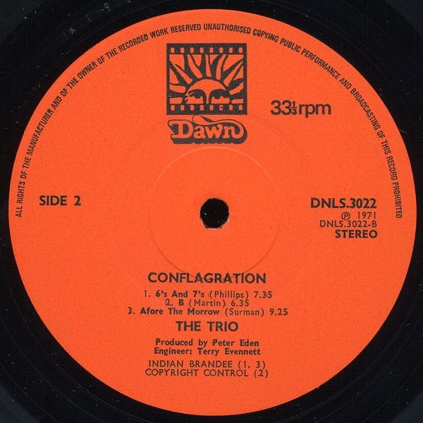 The Trio - Conflagration (Vinyl, LP, Album, Stereo) Very Good Plus (VG+) / Very Good Plus (VG+)