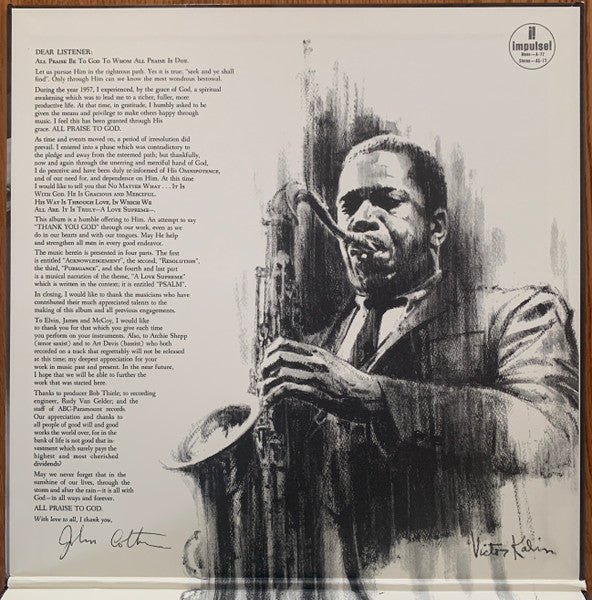 John Coltrane - A Love Supreme (Vinyl, LP, Album, Limited Edition, Reissue, Remastered, Stereo) Very Good Plus (VG+) / Very Good Plus (VG+)