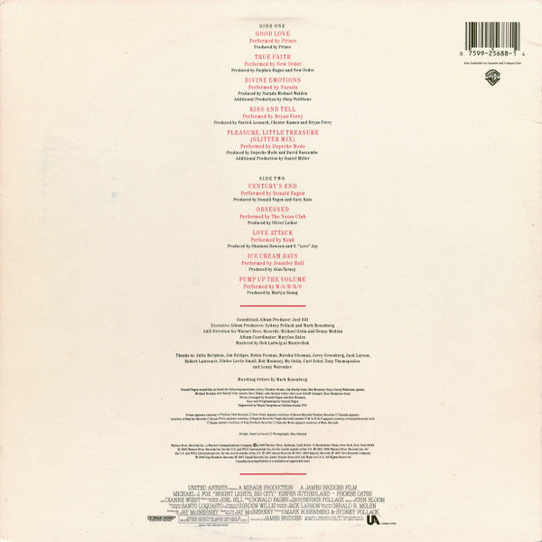 Various - Bright Lights, Big City (Original Motion Picture Soundtrack) (Vinyl, LP, Compilation) Very Good (VG) / Very Good (VG)