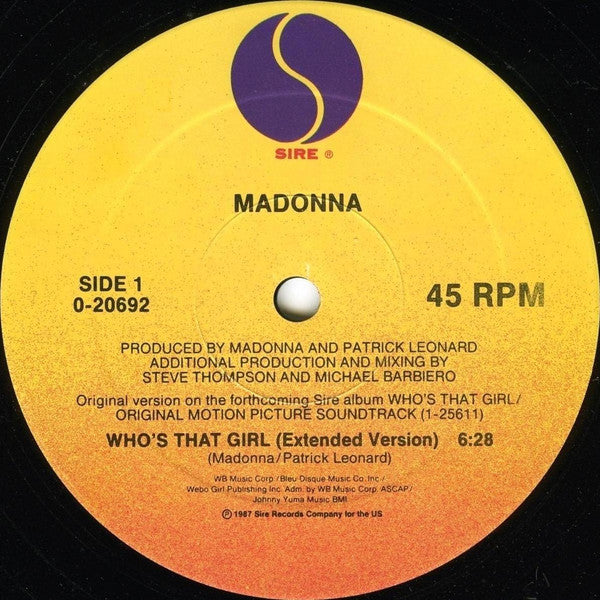 Madonna - Who's That Girl (Vinyl, 12", 45 RPM, Maxi-Single, Stereo) Good Plus (G+) / Very Good Plus (VG+)