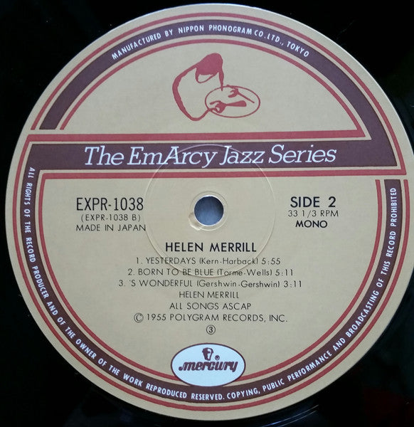 Helen Merrill - Helen Merrill (Vinyl, LP, Album, Reissue, Mono) Near Mint (NM or M-) / Very Good (VG)