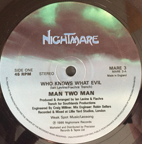 Man 2 Man - Who Knows What Evil? (Vinyl, 12", 45 RPM, Stereo) Very Good Plus (VG+) / Very Good (VG)