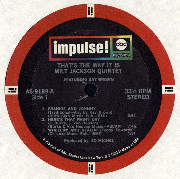 Milt Jackson Quintet - That's The Way It Is (Vinyl, LP, Album) Very Good (VG) / Very Good (VG)