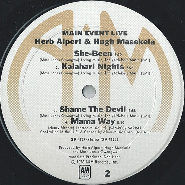 Herb Alpert - Main Event Live (Vinyl, LP, Album, Stereo) Very Good (VG) / Very Good Plus (VG+)
