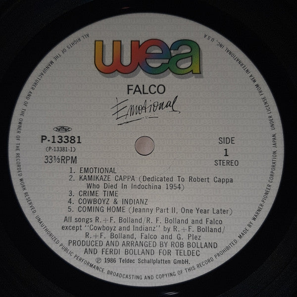 Falco - Emotional (Vinyl, LP, Album) Very Good (VG) / Good Plus (G+)