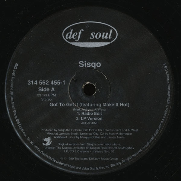 Sisqo - Got To Get It (Vinyl, 12", 33 ⅓ RPM, Single, Stereo) Very Good Plus (VG+) / Very Good Plus (VG+)