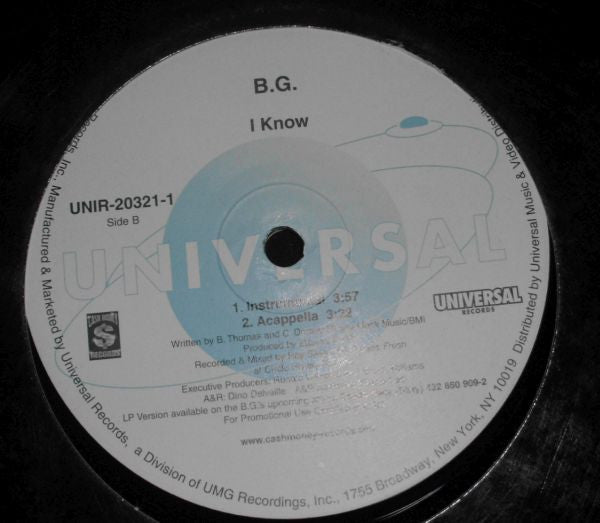BG - I Know (Vinyl, 12", Promo) Very Good Plus (VG+) / Very Good (VG)