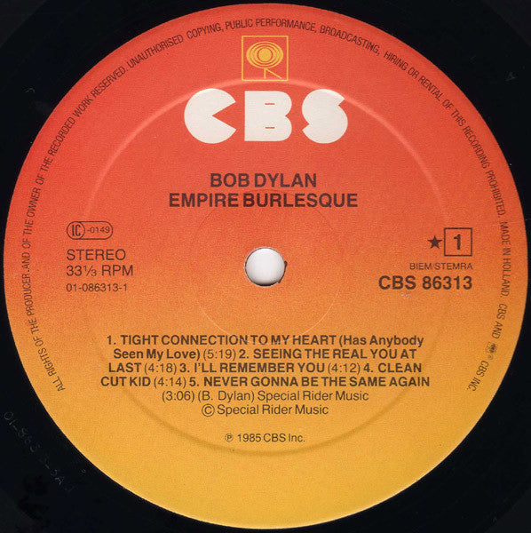 Bob Dylan - Empire Burlesque (Vinyl, LP, Album, Stereo) Very Good Plus (VG+) / Very Good Plus (VG+)
