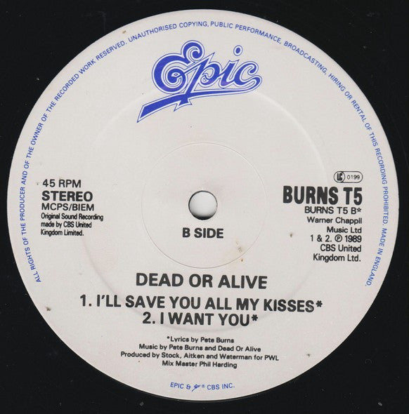 Dead Or Alive - Come Home With Me Baby (Vinyl, 12", 45 RPM, Single, Stereo) Very Good Plus (VG+) / Good Plus (G+)