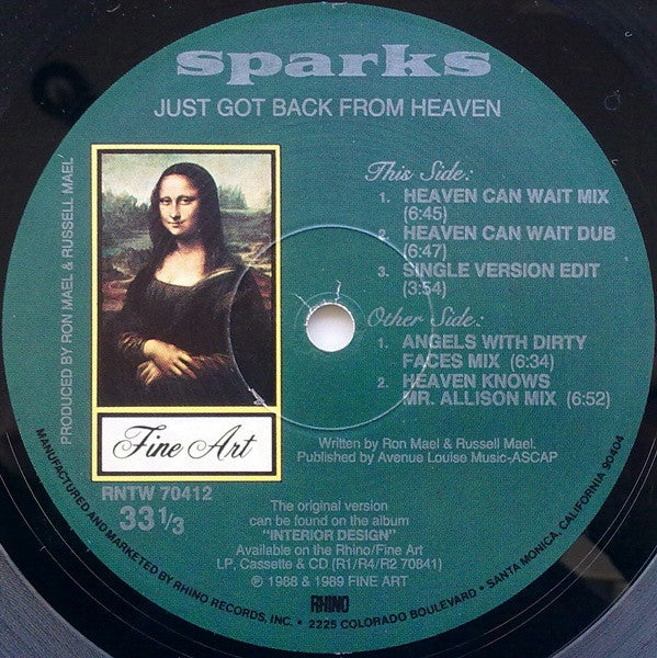Sparks - Just Got Back From Heaven (Vinyl, 12", Single) Very Good Plus (VG+) / Very Good (VG)