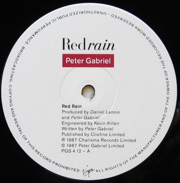 Peter Gabriel - Red Rain (Vinyl, 12", 45 RPM) Good Plus (G+) / Very Good (VG)