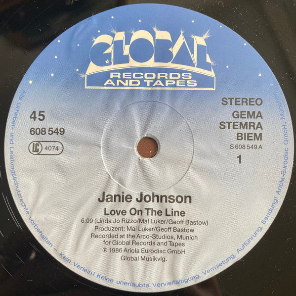 Janie Johnson - Love On The Line (Vinyl, 12", 45 RPM, Maxi-Single) Very Good (VG) / Very Good Plus (VG+)