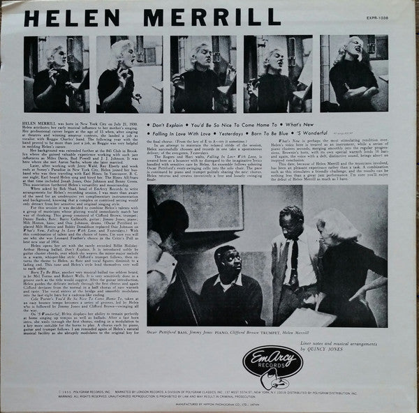 Helen Merrill - Helen Merrill (Vinyl, LP, Album, Reissue, Mono) Near Mint (NM or M-) / Very Good (VG)