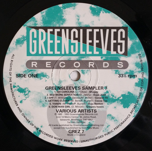 Various - Greensleeves Sampler 7 (Vinyl, LP, Compilation) Very Good Plus (VG+) / Very Good Plus (VG+)