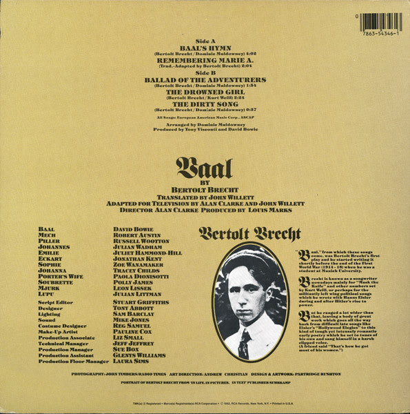 David Bowie - David Bowie In Bertolt Brecht's Baal (Vinyl, 12", 33 ⅓ RPM, EP) Very Good (VG) / Very Good Plus (VG+)