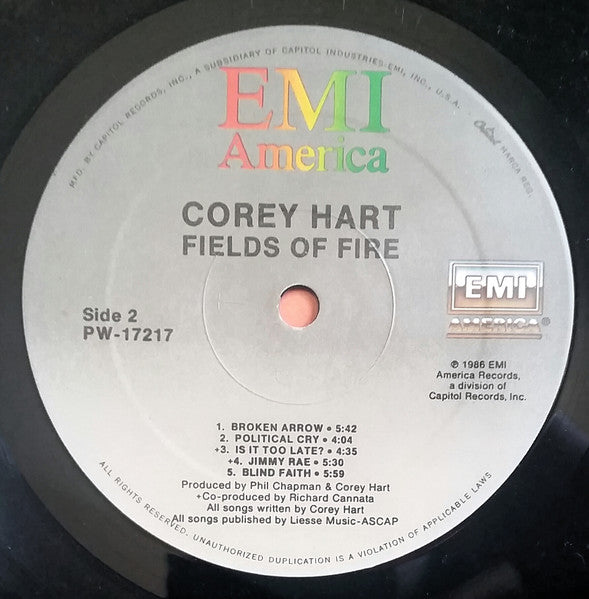 Corey Hart - Fields Of Fire (Vinyl, LP, Album) Good Plus (G+) / Very Good (VG)