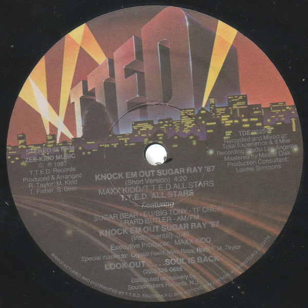T.T.E.D. Allstars - Knock 'Em Out Sugar Ray '87 (Vinyl, 12", 33 ⅓ RPM) Very Good Plus (VG+) / Very Good Plus (VG+)