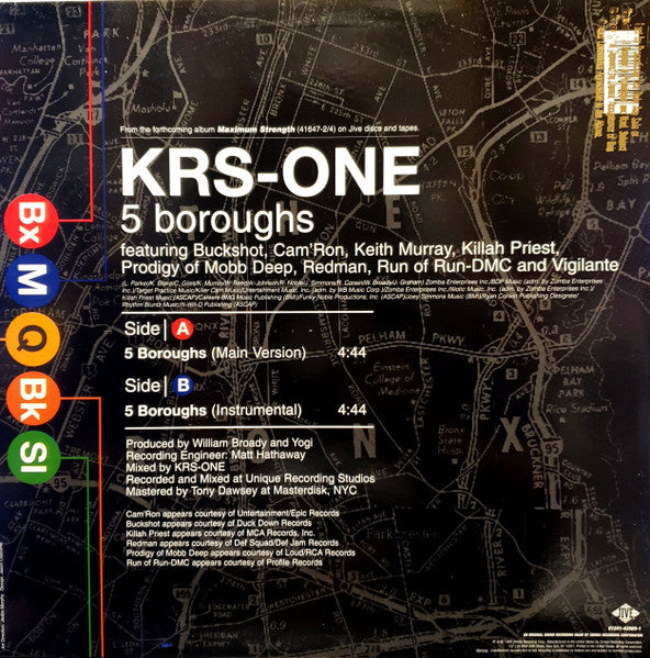 KRS-One - 5 Boroughs (Vinyl, 12", 33 ⅓ RPM, Single) Very Good (VG) / Very Good (VG)