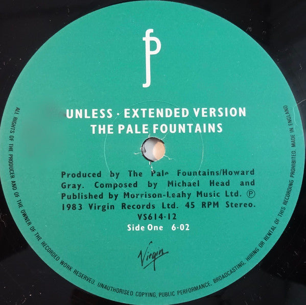 The Pale Fountains - Unless (Extended Version) (Vinyl, 12", 45 RPM, Single, Stereo) Near Mint (NM or M-) / Very Good Plus (VG+)