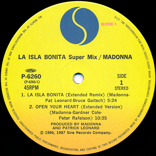Madonna - La Isla Bonita - Super Mix (Vinyl, 12", 45 RPM, EP, Stereo)