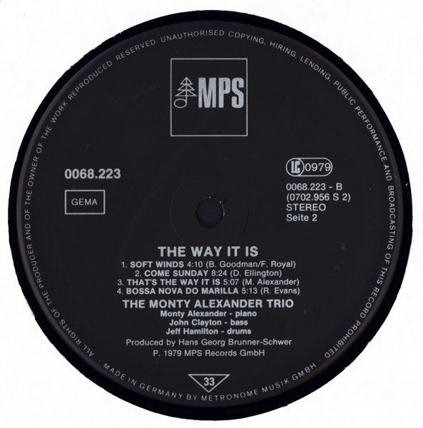 The Monty Alexander Trio - The Way It Is (Vinyl, LP, Album, Stereo) Very Good Plus (VG+) / Good Plus (G+)