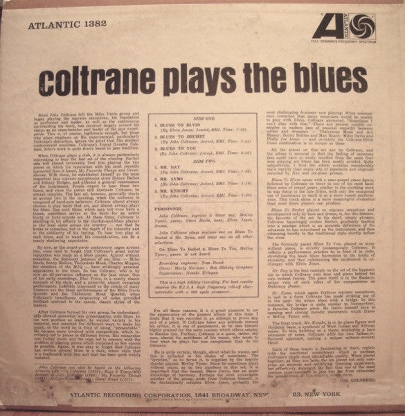 John Coltrane - Coltrane Plays The Blues (Vinyl, LP, Album, Mono) Very Good (VG) / Very Good Plus (VG+)