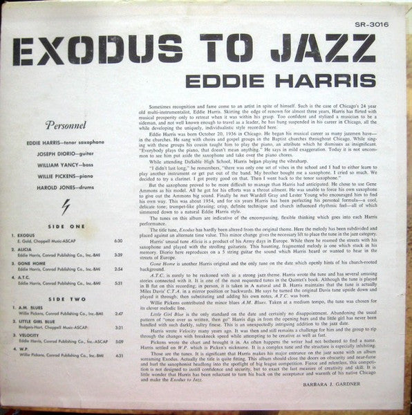 Eddie Harris - Exodus To Jazz (Vinyl, LP, Album, Stereo) Good Plus (G+) / Good (G)