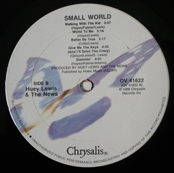 Huey Lewis & The News - Small World (Vinyl, LP, Album, Stereo) Very Good (VG) / Near Mint (NM or M-)